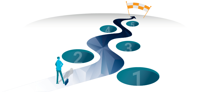 An infographic of a person walking on a path with numbers and a flag